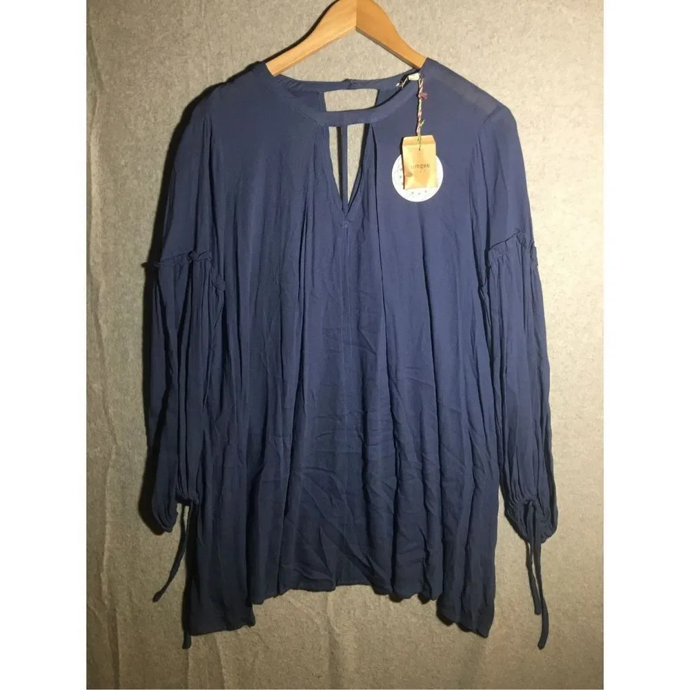 Womens NWT Umgee Dress Blue Slouchy Keyhole Neckline Mini Romantic
